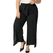 MODA NOVA Juniors Plus Size Split Wide Leg Tie Knot Chiffon Palazzo Pants Black 1X